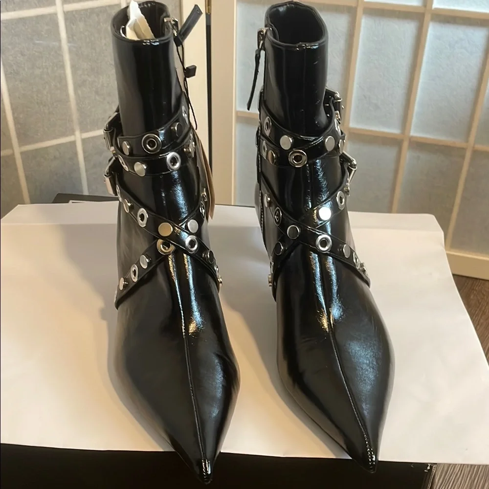 Zara Black Ankle Boots with Buckle Detail - Picture 2 of 8